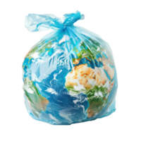 earth globe in a plastic trash bag side view isolate on transparency background png