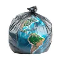 earth globe in a plastic trash bag isolate on transparency background png