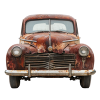 Old rusty classic car front view isolate on transparency background png
