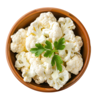 Pieces of Cauliflower in a bowl top view isolate on transparency background png