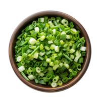 Chopped green onions in bowl top view isolate on transparency background png