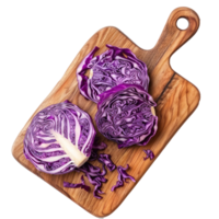 Sliced Purple Cabbage on chopping board top view isolate on transparency background png