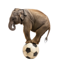 Elephant standing on a football isolate on transparency background png