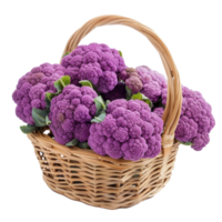 Purple Cauliflower in basket isolate on transparency background png