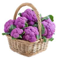 Purple Cauliflower in basket isolate on transparency background png