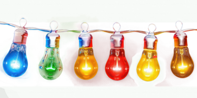 light bulbs on string in multi colours on transparency background png