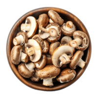 champignon mushrooms in a bowl top view isolate on transparency background png