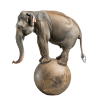 Elephant standing on a ball side view isolate on transparency background png