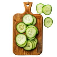 Sliced Cucumber on chopping board top view isolate on transparency background png