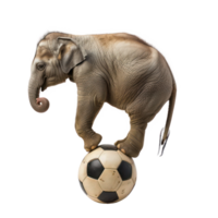 Elephant standing on a football isolate on transparency background png