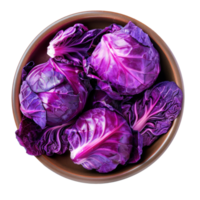 Purple Cabbage in a bowl top view isolate on transparency background png
