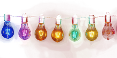 light bulbs on string in multi colours on transparency background png