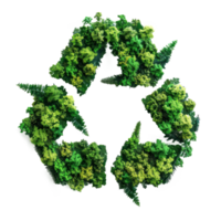 Recycle sign made of green trees top view isolate on transparency background png