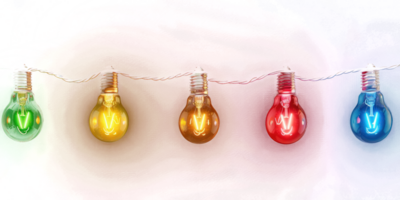 light bulbs on string in multi colours on transparency background png