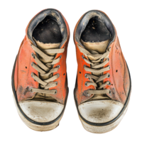 Old vintage damaged sport shoes front view isolate on transparency background png