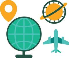icon with globe and map and plane vector