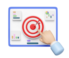 3d charts, graph with businessman hands pointing, check, analysis business financial data isolated. Online marketing business strategy, target search concept, 3d illustration render png