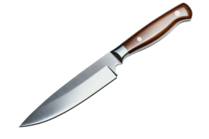 Sharp kitchen knife with a wooden handle designed for precise cutting and food preparation png