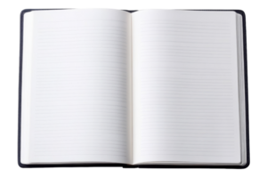 Blank notebook open on a clean surface ready for writing in a bright indoor space png
