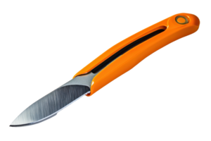 Bright orange utility knife with a sleek design and sharp edge, ideal for crafting png