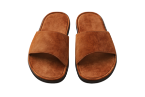 Comfortable brown suede slides perfect for casual summer days at home or the beach png
