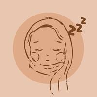 Cartoon sketch style on brown set featuring a hijab-wearing girl with sleep expression vector