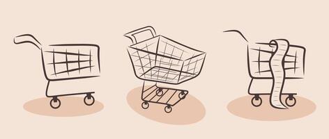 Set of Hand-Drawn Shopping Carts for Grocery and Retail Design vector