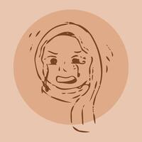 Cartoon sketch style on brown set featuring a hijab-wearing girl with sad expression vector