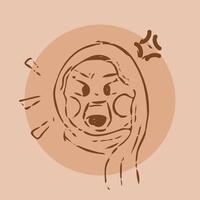 Cartoon sketch style on brown set featuring a hijab-wearing girl with angry expression vector