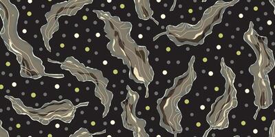 a pattern with leaves and dots on a black background vector
