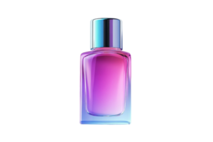 Elegant purple gradient perfume bottle captured against a simple backdrop during the daytime png