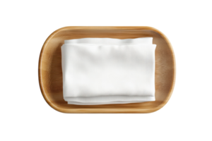 Neatly folded white napkins stacked in a wooden serving tray for a dining table setting png