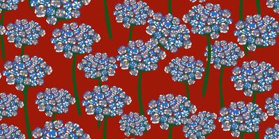 a pattern with blue flowers on a red background vector