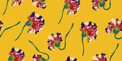 a pattern with colorful flowers on a yellow background vector