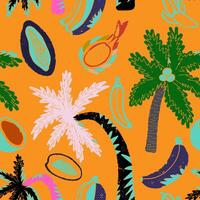 a colorful pattern with palm trees and bananas vector