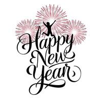 Happy new year text with fireworks vector