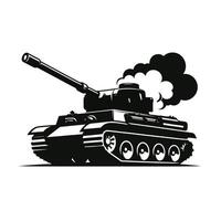 A black and white image of a tank with smoke coming out vector