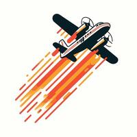 An airplane flying through the air with a red and orange streak vector