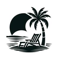 A beach chair and palm tree on the beach vector
