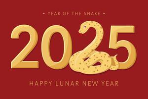 Chinese New Year 2025. Festive cute illustration. Gold snake on red background. Lunar new year of the snake, symbol of the year. Design of background, card, calendar, sticker vector