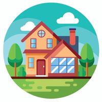 Home With trees, clouds and sky Art Illustration vector