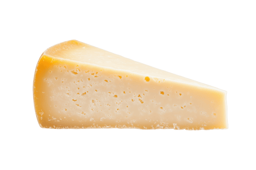 un cuña de cremoso queso exhibiendo sus suave textura y pálido amarillo color en un limpiar antecedentes png