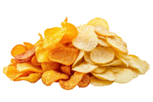 A colorful assortment of crunchy potato chips displayed together for snacking enjoyment png