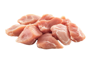 Fresh raw pork chunks on a white surface ready for preparation and cooking in a kitchen png
