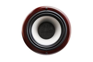 Elegant wooden speaker showcasing rich sound quality and refined design for audio enthusiasts png