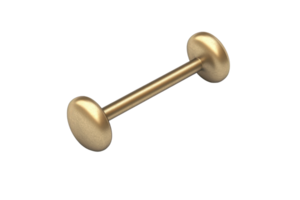 A gold decorative dumbbell resting on a clean surface in a bright and minimalistic fitness space png