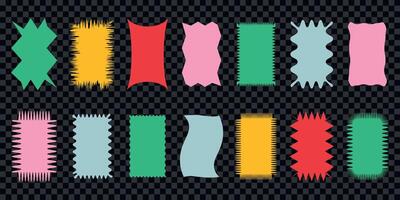Color squiggle stories frames set. Groovy shapes. Zigzag wavy edges, psychedelic rectangles, text boxes, tags, retro scallop frames, photo frames, labels. vector