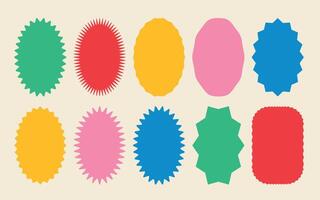 Zigzag edge oval shapes collection. Colorful Jagged sticker or stamp set with wavy edges. Zigzag wavy edges, psychedelic oval, text boxes, tags, retro scallop frames, photo frames, labels. vector