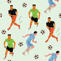 Set of men playing Football. Square seamless Pattern, background, wallpaper. Various positions. Isolated design elements. Flat style. Hand drawn modern vector