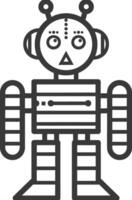 Black and white line art illustration of a robot vector